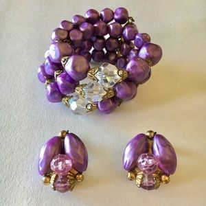Vintage Purple Wrap Around Bracelet/Earring Set